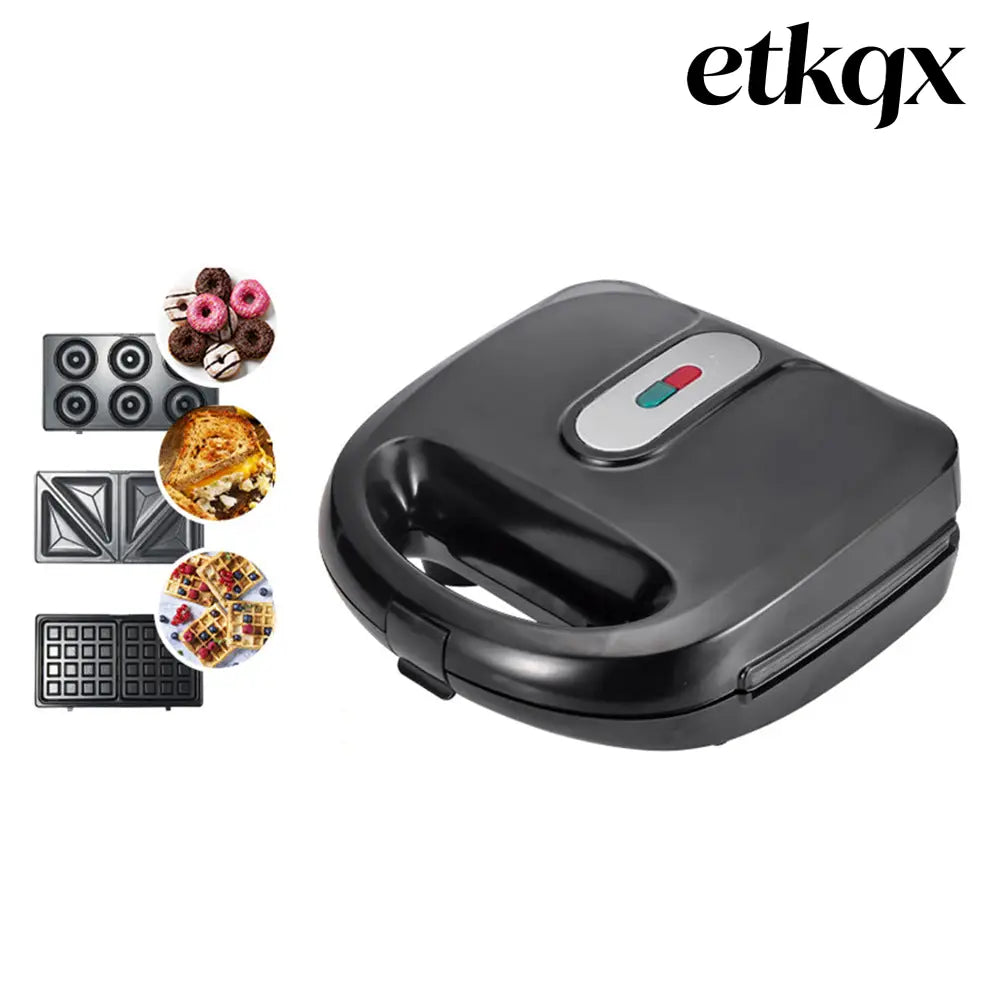 6-in-1 Waffle Maker & Grill | Sandwich Doughnut & Breakfast Maker - Black / EU / 3 in 1 - Cooking Grinder