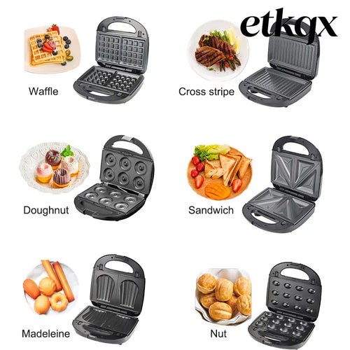 6-in-1 Waffle Maker & Grill | Sandwich Doughnut & Breakfast Maker - Cooking Grinder