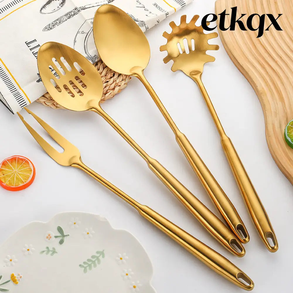 Gold-Plated Spatula and Strainer Set| 12-Piece Kitchen Set - 12 Set - Cooking Grinder