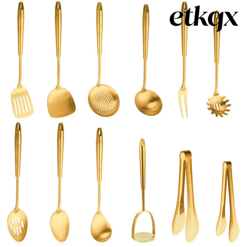 Gold-Plated Spatula and Strainer Set| 12-Piece Kitchen Set - 12 Set - Cooking Grinder