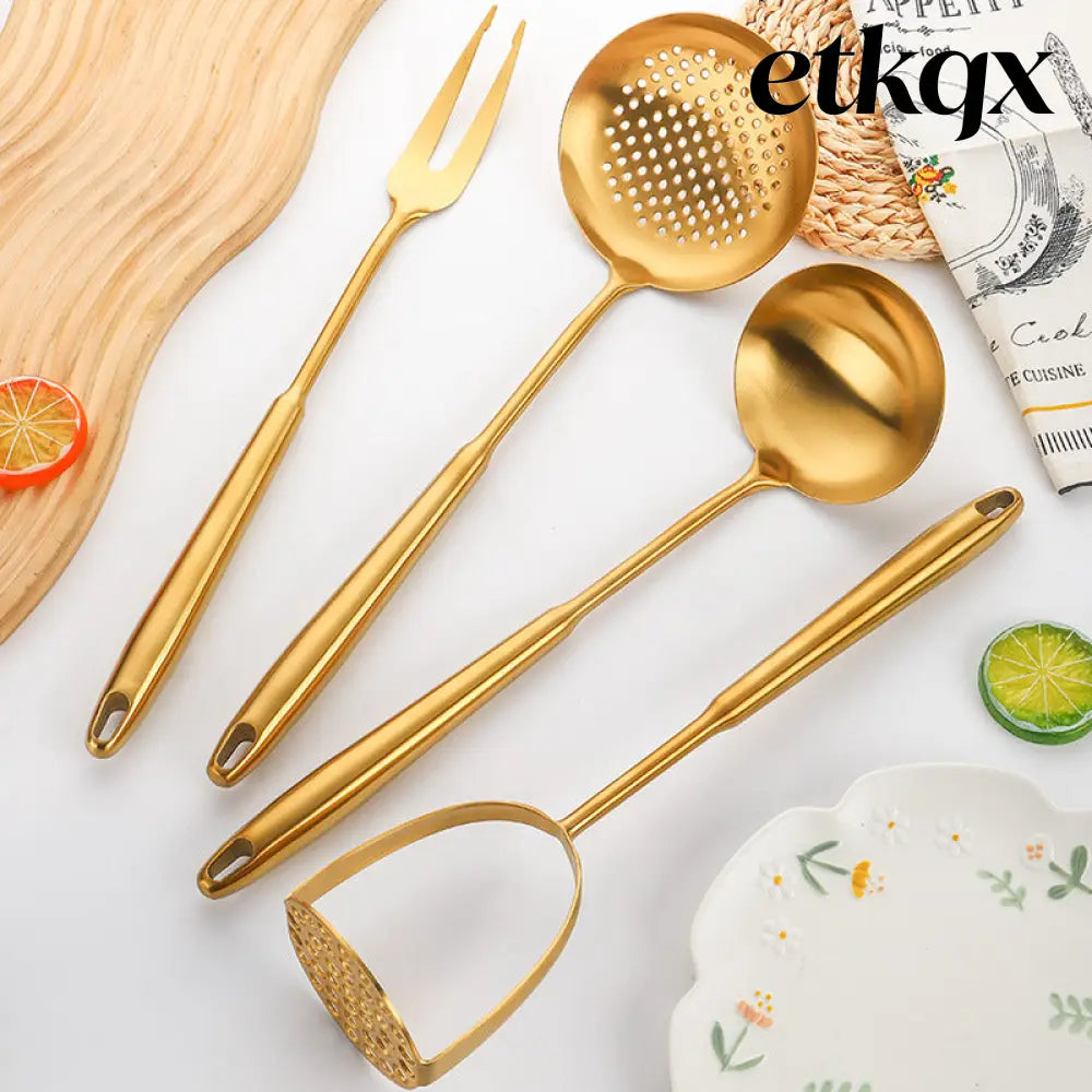 Gold-Plated Spatula and Strainer Set| 12-Piece Kitchen Set - 12 Set - Cooking Grinder